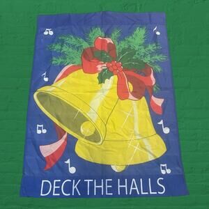 Deck the Halls Golden Bells Evergreen Christmas Garden Flag Yard Decor Vintage